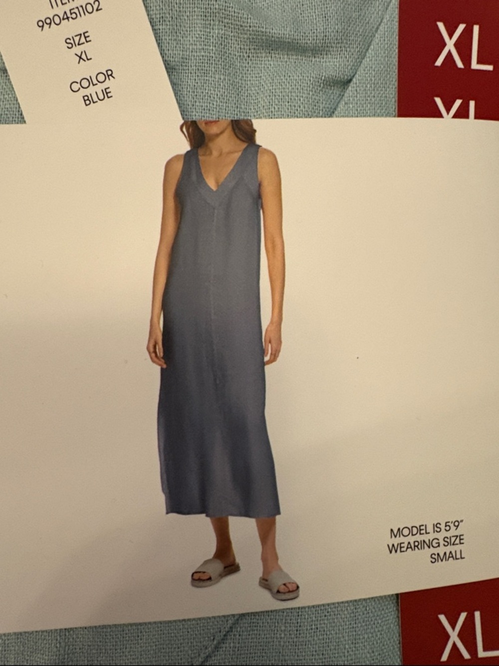 DKNY Linen Sleeveless V-Neck Maxi Dress in Blue